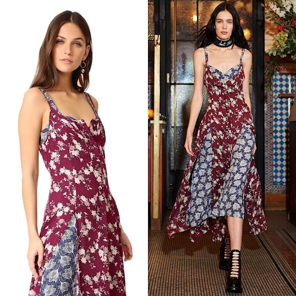 CINQ A SEPT 90s Silk Floral Sleeveless‎ Layered Button Front Maxi Slip Dress 0